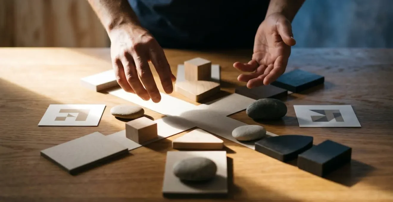 Personne en réflexion face à plusieurs chemins divergents dans un environnement minimaliste