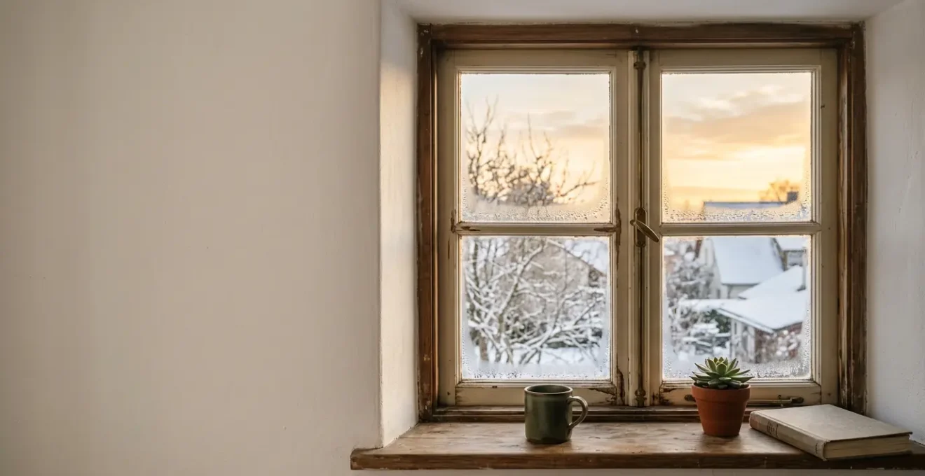 Diagnostic thermique d'une fenêtre ancienne en hiver avec zones de déperdition