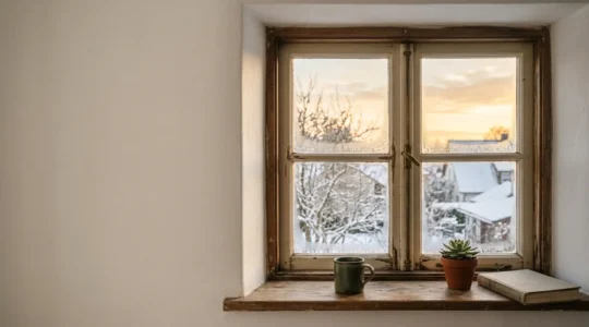 Diagnostic thermique d'une fenêtre ancienne en hiver avec zones de déperdition