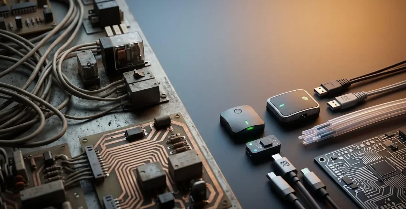 Représentation conceptuelle de la transformation d'un système de gestion technique traditionnel vers un système intelligent