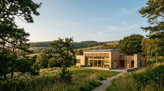 Maison ecologique contemporaine avec materiaux naturels et architecture bioclimatique