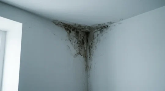 Zone de condensation et de moisissure dans l'angle froid d'un mur intérieur mal isolé