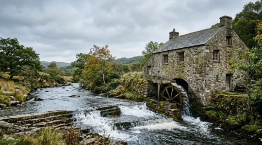 Turbine hydroélectrique installée dans un moulin historique au bord d'une rivière
