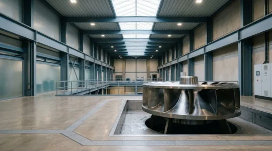 Vue d'ensemble de trois types de turbines hydroélectriques pour basse chute dans un environnement de centrale moderne